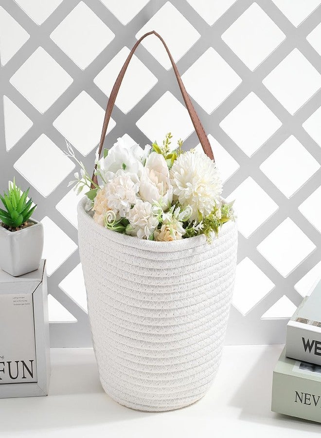 SOFPLATE 7.1 x 9.8 x 4.7 Inch Hanging Woven Basket Cotton Wall Basket with Handle White Rope Multifunction Macrame Closet Shelf Organizing Storage Wall Mounted Bin for Kitchen Room Fruit Plants Towels - Image 5